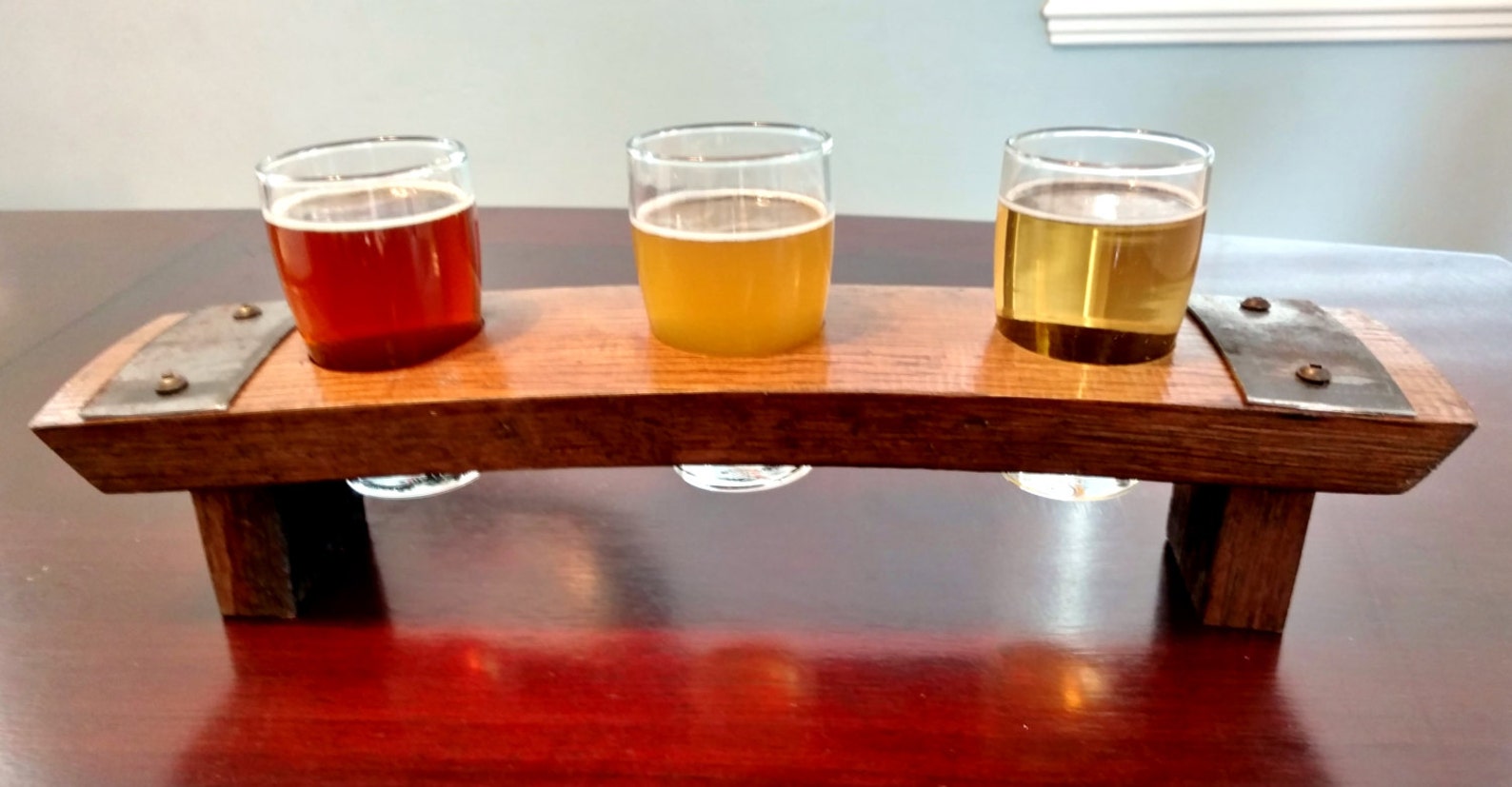 Beer Flight Tray Made From Reclaimed Whiskey Barrel Stave 3 Etsy