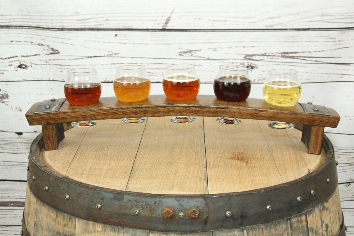 Beer Flight Tray Made From Reclaimed Whiskey Barrel Stave 5 Etsy