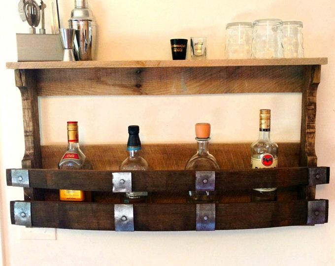 Whiskey Barrel Stave Bottle Holder & Shelf- Made from Reclaimed Whiskey Barrels and Pallets