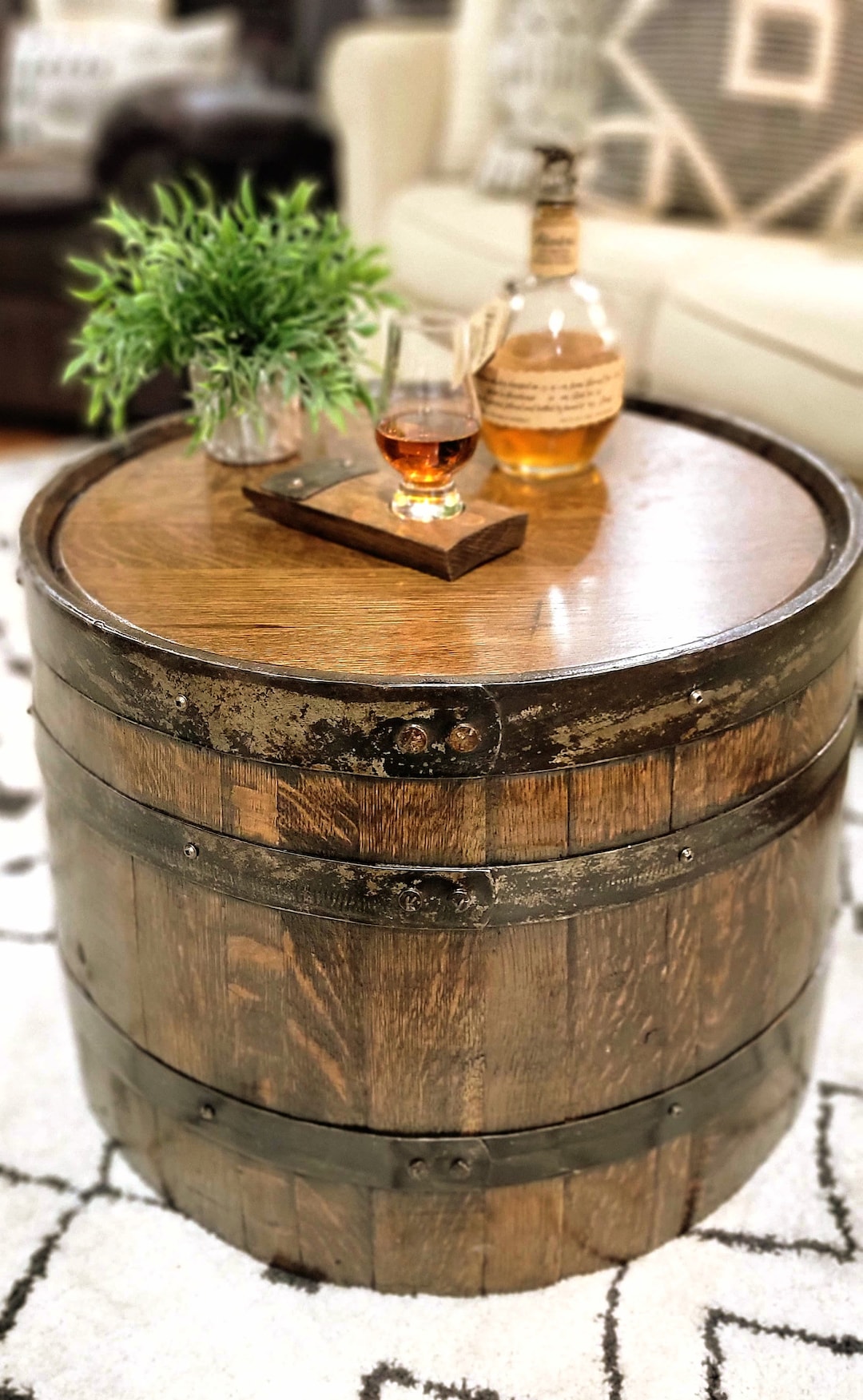 Half Whiskey / Bourbon Barrel Coffee Table Handcrafted From A Reclaimed