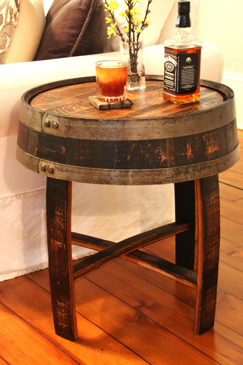 Handcrafted Oak Whiskey Barrel End Table image 1