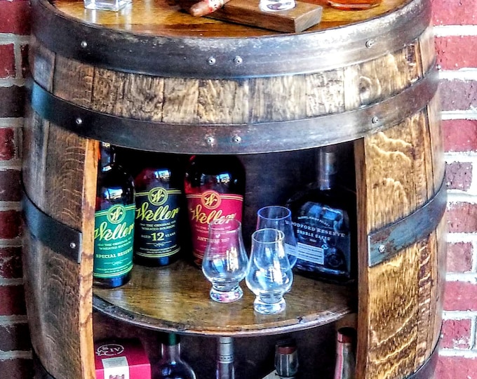 Half Whiskey / Bourbon Barrel Cabinet ~ Handcrafted From A Reclaimed Whiskey Barrel
