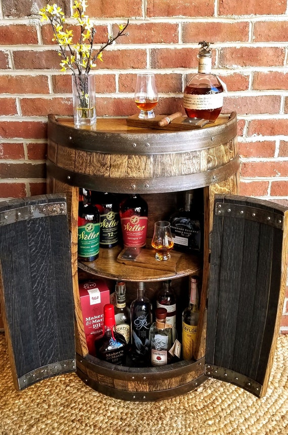 Half Whiskey Bourbon Barrel Cabinet Handcrafted From A Reclaimed