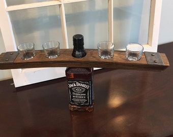 Shot Glass Bottle Caddy / Topper Made From Whiskey / Bourbon Barrel Stave