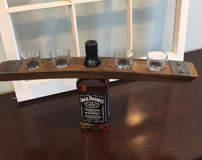 Shot Glass Bottle Caddy / Topper Made From Whiskey / Bourbon Barrel Stave