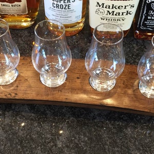 Whiskey Flight Tray For Four Glencairn Whiskey Glasses - Made From A Reclaimed Bourbon / Whiskey Barrel Stave