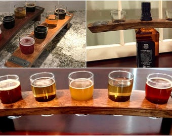 Perfect Employee Appreciation Gift ~ Whiskey / Bourbon Barrel Stave Beer Flights and Shot Glass Flights