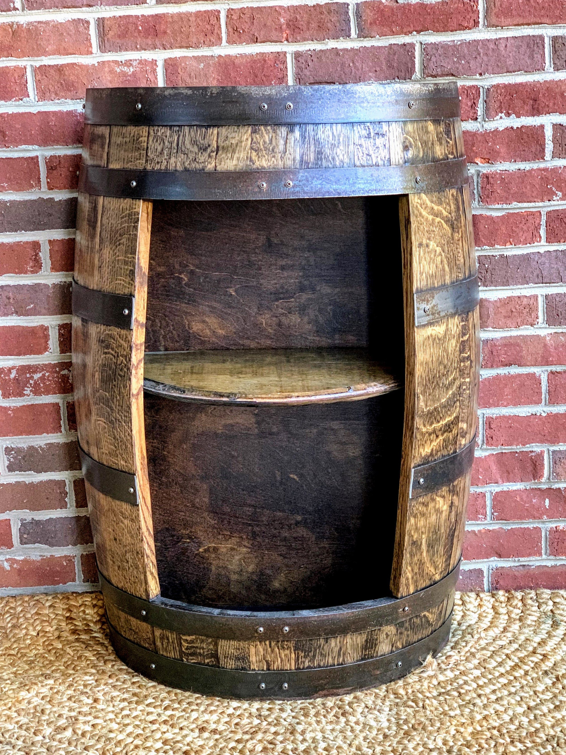 Half Whiskey Bourbon Barrel Cabinet Handcrafted From A Reclaimed Whiskey Barrel With Doors Etsy