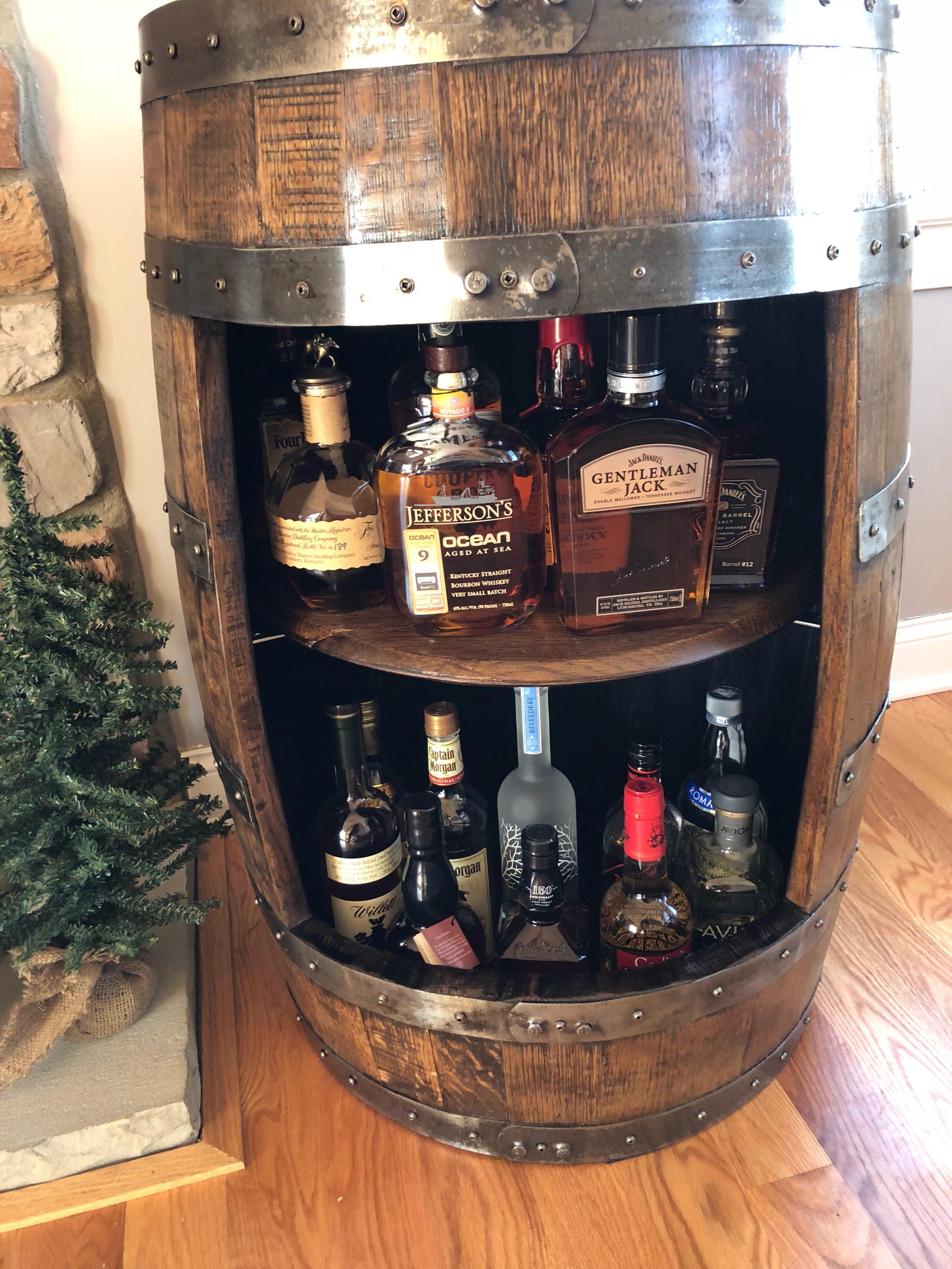 Whiskey Barrel Liquor Cabinet Handcrafted From A Reclaimed | Etsy