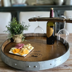 Handcrafted Wine Barrel Lazy Susan - Made From Authentic Reclaimed Oak Wine Barrels ----- With Cooperage Stamp