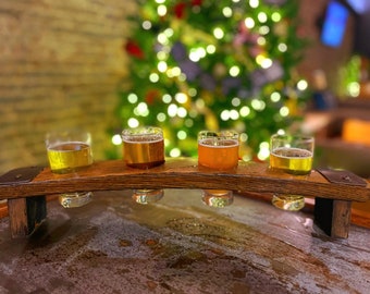 Beer Flight Tray Made From Reclaimed Whiskey Barrel Stave ~ 4 Glass