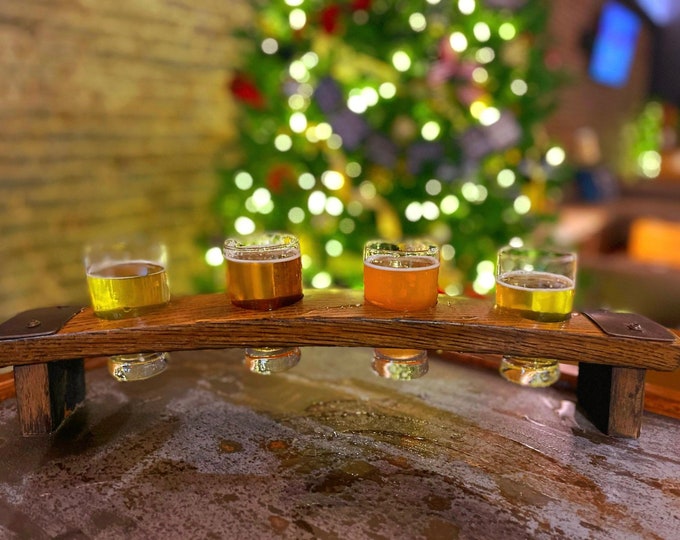 Beer Flight Tray Made From Reclaimed Whiskey Barrel Stave ~ 4 Glass