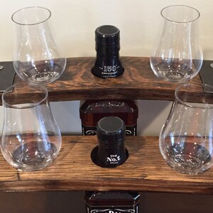 Whiskey Bourbon Barrel Stave Bottle Caddy With Glencairn Glasses image 5