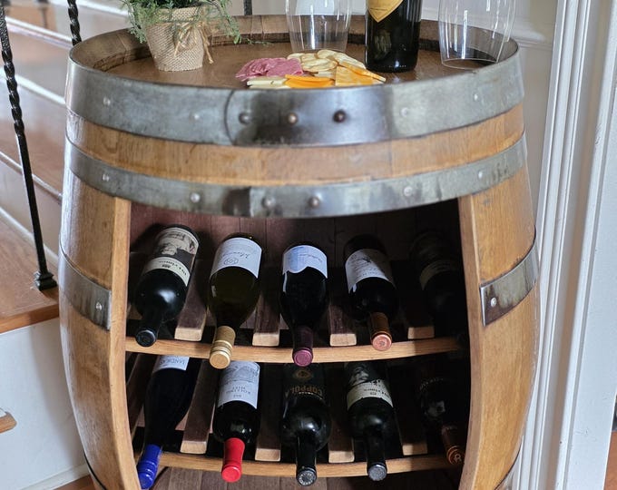 Rustic Handcrafted Wine Barrel Cabinet - Authentic Oak, Unique Patina, Free Shipping