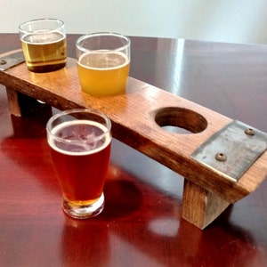 Beer Flight Tray Made From Reclaimed Whiskey Barrel Stave ~ 3 Glass