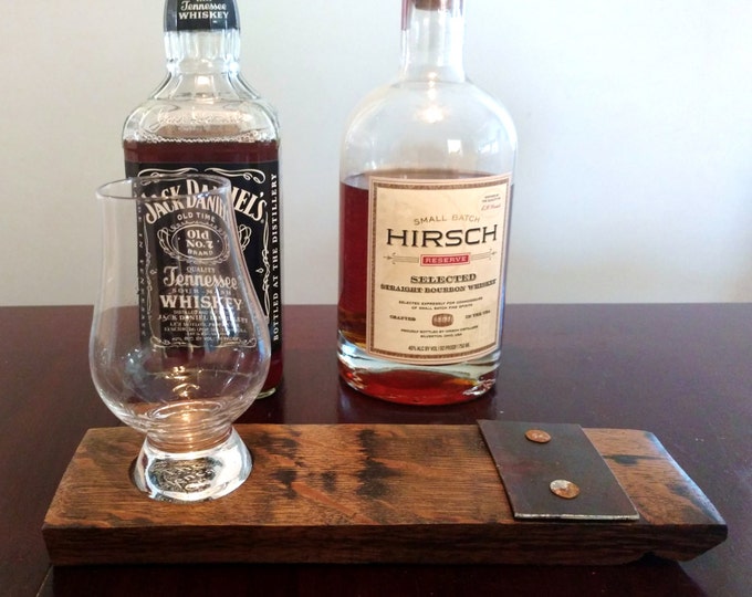 Whiskey Flight Tray, Bourbon Flight Tray With A Single Glencairn Whiskey Glasses - Made From A Reclaimed Barrel Stave