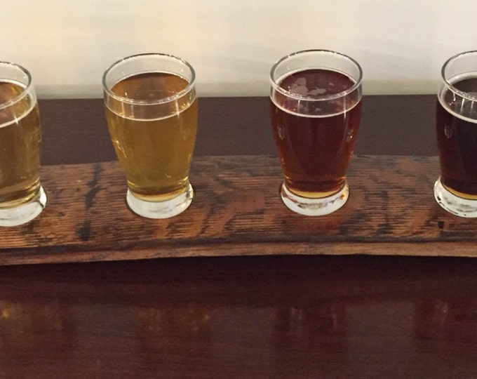 Beer Flight Made From Reclaimed Whiskey / Bourbon Barrel Stave