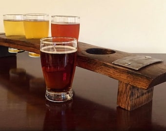Beer Flight Tray Made From Reclaimed Whiskey Barrel Stave ~ 4 Glass