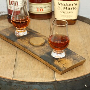 Bung Stave Whiskey Flight Tray, Bourbon Flight Tray With Pair Of Glencairn Whiskey Glasses - Made From A Reclaimed Barrel Stave