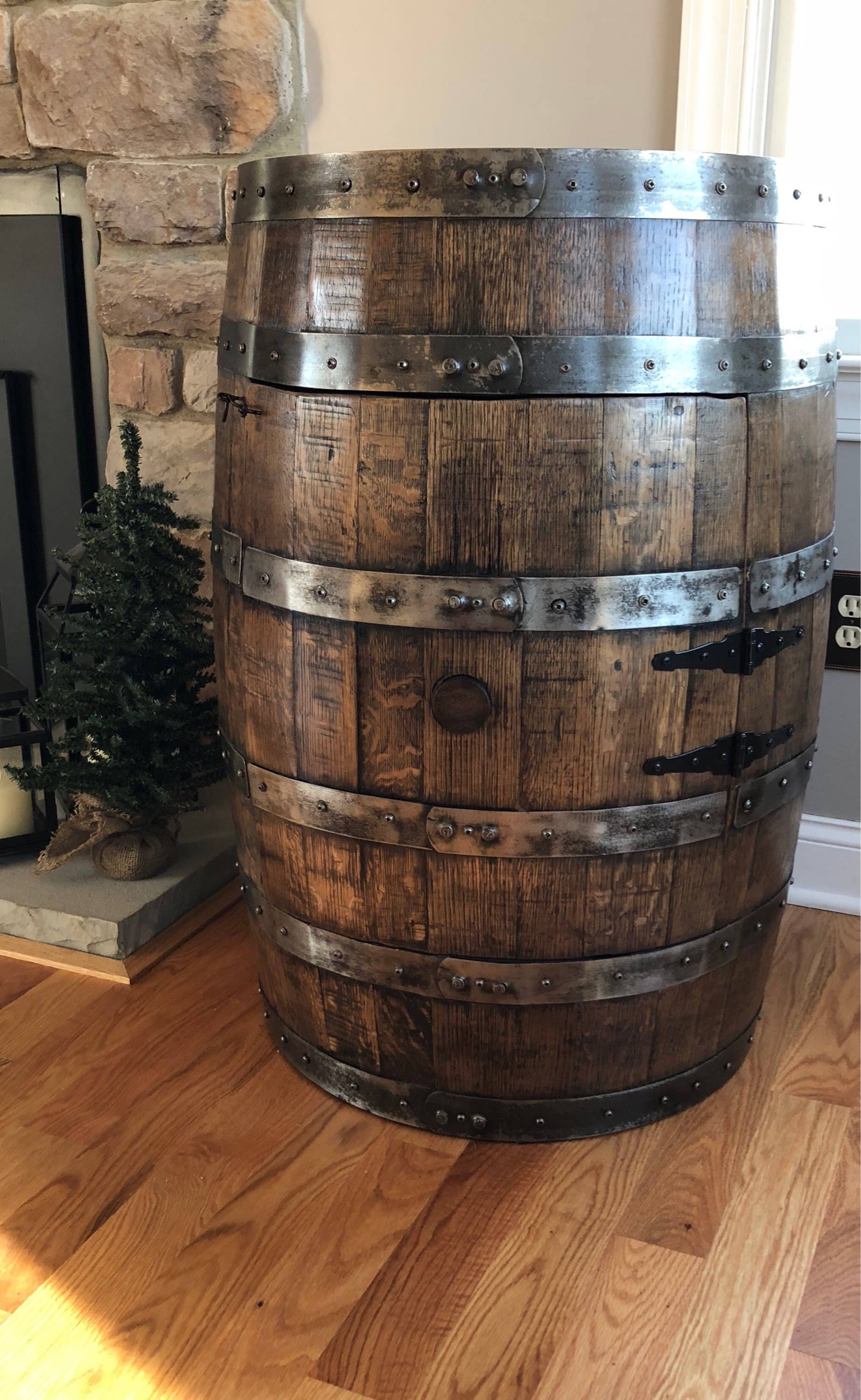 whiskey barrel cabinet