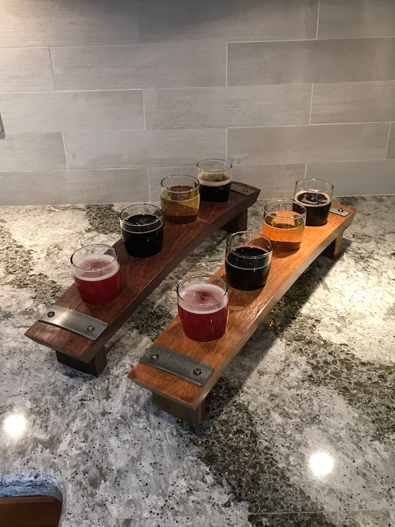 Beer Flight Tray Made From Reclaimed Wine Barrel Stave ~ 4 Glass