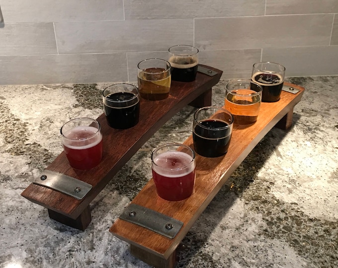 Beer Flight Tray Made From Reclaimed Wine Barrel Stave ~ 4 Glass