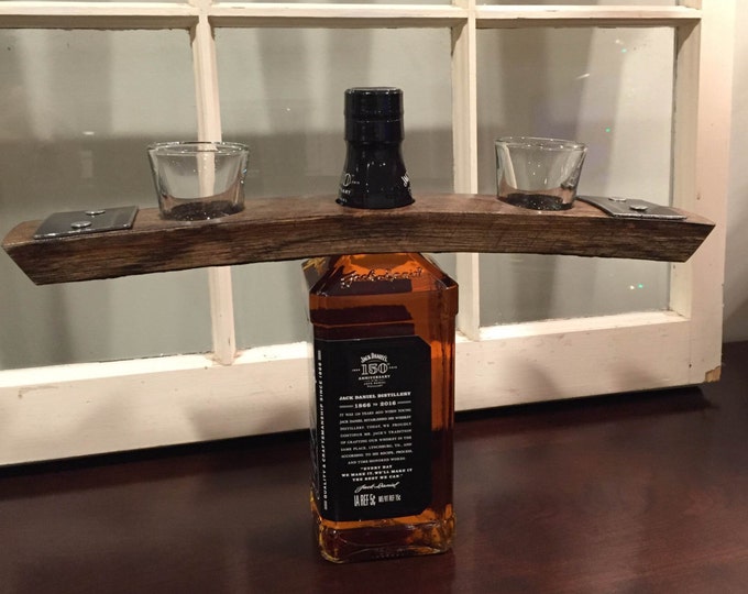 Shot Glass Bottle Caddy / Topper Made From Whiskey / Bourbon Barrel Stave