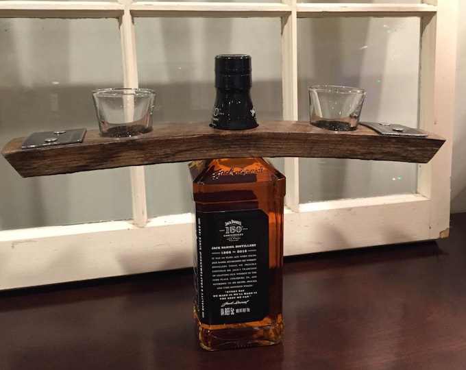 Shot Glass Bottle Caddy / Topper Made From Whiskey / Bourbon Barrel Stave