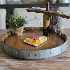 Handcrafted Wine Barrel Lazy Susan - Made From Authentic Reclaimed Oak Wine Barrels