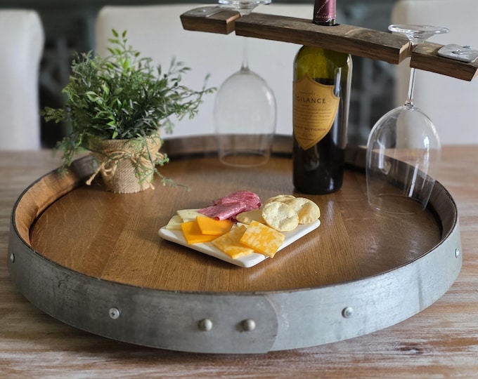 Handcrafted Wine Barrel Lazy Susan - Made From Authentic Reclaimed Oak Wine Barrels