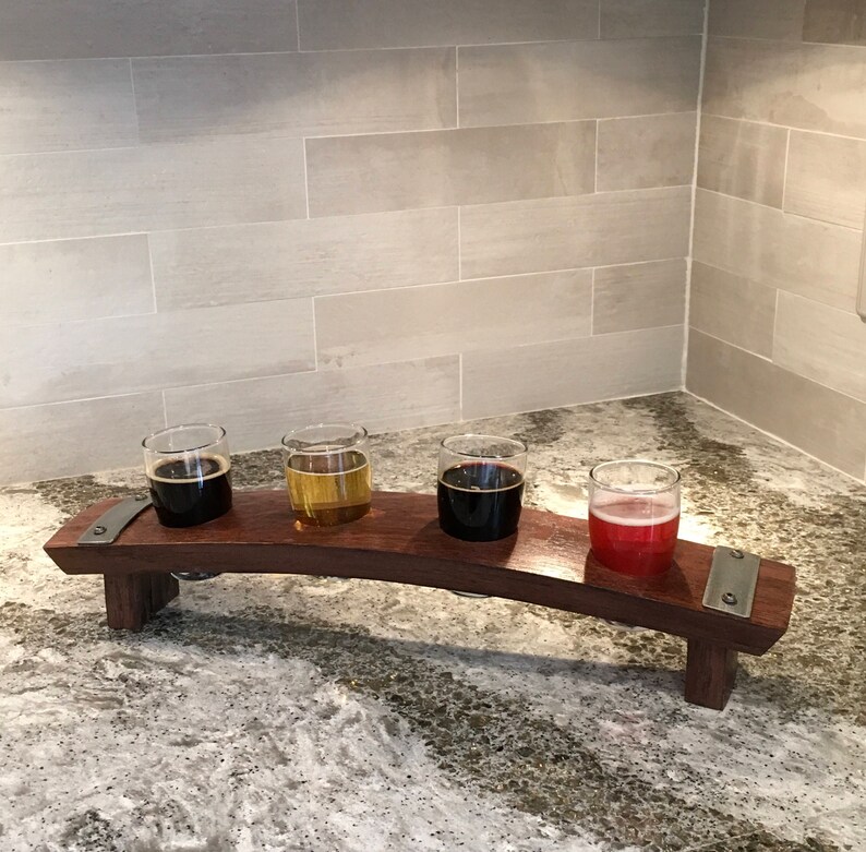 Beer Flight Tray Made From Reclaimed Wine Barrel Stave ~ 4 Glass