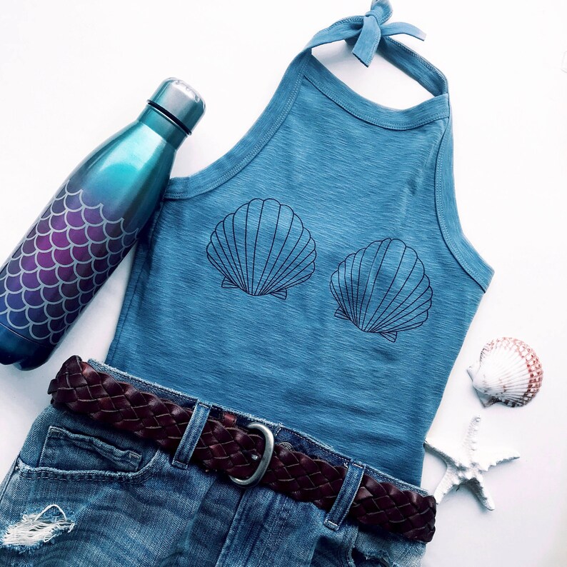 Blue Mermaid Seashell Boho Tumblr Disney Crop Halter Top