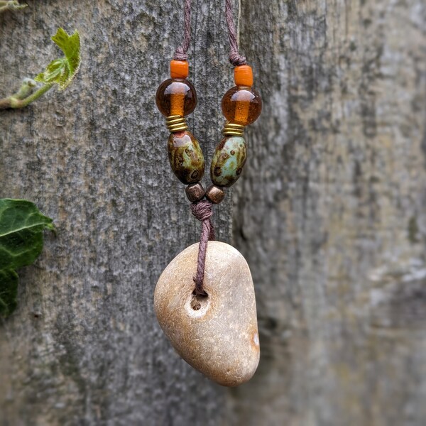 Hag stone pendant protection amulet for traditional witchcraft, wicca and pagan magic