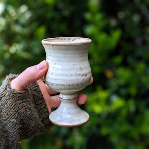 Studio pottery chalice for ritual and pagan altar, rustic earthenware goblet.