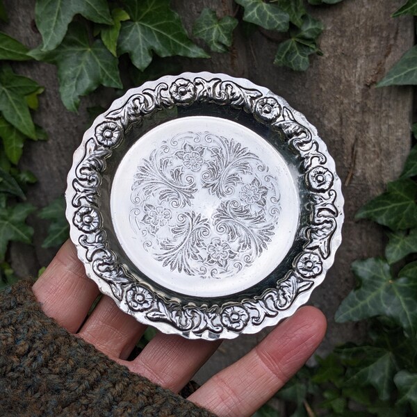 Silver plated offering dish, engraved bowl for pagan ritual