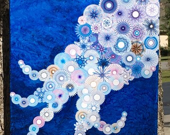 Acrylic Paint and Archival Ink, Geometric Collage Jellyfish, Spirit Animal Original Art - Handmade Unique