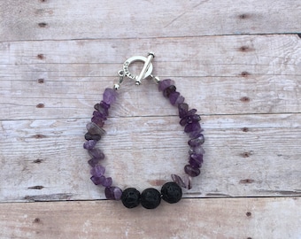 Amatista cristal esencial aceite difusor pulsera de la pulsera de la mano gemstone fichas chips pulsera de aceite esencial aromaterapia