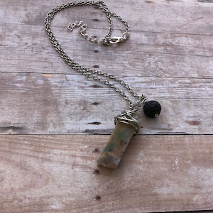 Fancy Jasper Crystal Essential Oil Diffuser Pendant Necklace Lava Stone Necklace Essential Oil Necklace Diffuser Necklace