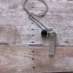 Rose Quartz Crystal Essential Oil Diffuser Pendant Necklace Lava Stone Necklace Essential Oil Necklace Diffuser Necklace