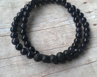 Obsidian Double Wrap Essential Oil Diffuser Bracelet Lava Bead Gemstone Bracelet  Diffuser Bracelet Aromatherapy bracelet
