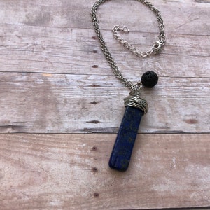 Lapis Lazuli Crystal Essential Oil Diffuser Pendant Necklace Lava Stone Necklace Essential Oil Necklace Diffuser Necklace