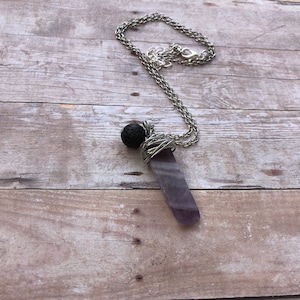 Amethyst Crystal Essential Oil Diffuser Pendant Necklace Lava Stone Necklace Essential Oil Necklace Diffuser Necklace