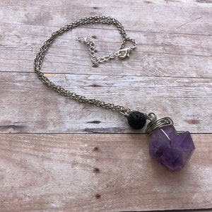 Amethyst Crystal Essential Oil Diffuser Pendant Necklace Lava Stone Necklace Essential Oil Necklace Diffuser Necklace
