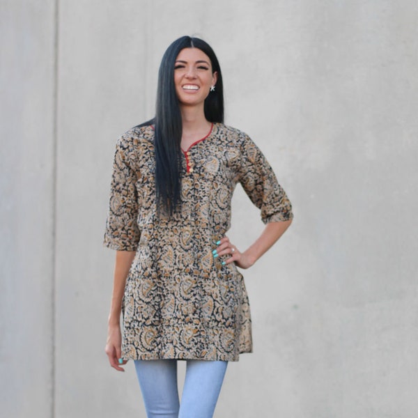 Boho Kurti, Kalamkari Blouse pour femmes, Resort Wear, Vêtements indiens, Gypsy Tunic Top, Long Kurta, Vêtements ethniques, Boho Tunic Top