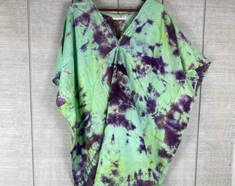 Green Plus Size Kaftan Dress for Women, Boho Caftan handmade Clothing, Tie Dye Kaftan, Cotton Mumu rainbow Kaftans Lounge or Beach