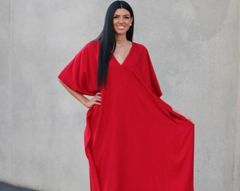 Gift for her, valentine gift, Red dress, Caftan With Pockets, Plus Size Kaftan Dress, Red Maxi Dress, Red Abaya Dress, loose ,Oversize Dress