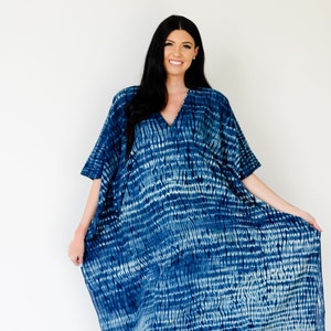 Indigo kaftan dress in plus size great oversized hand dyed kaftan perfect gift for women