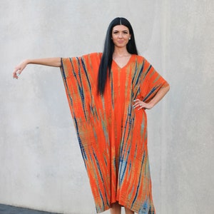 Orange und Blau Tie Dye Kaftan Kleid für Frauen, Übergröße Kaftan, mexikanischer Kaftan, Herbst Stil, marokkanischer Kaftan, afrikanisches Kaftan Kleid
