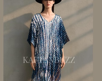 Hand Dyed Kaftan, Long caftan simple Dress, V Neck, One Size Kaftandress, Resort wear, Bikini cover up, Beach dress, Boho chic Summer dress