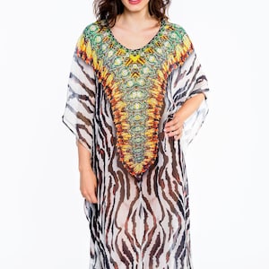 Digital Print Kaftan, Moroccan Caftan, Sheer Maxi Dress, Plus Size ...
